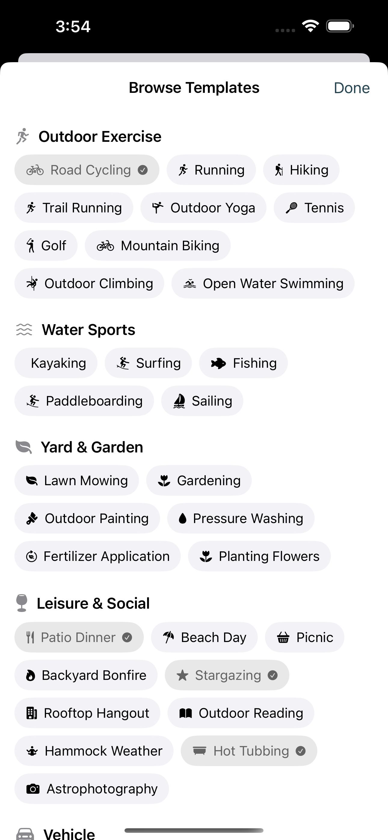 Wisp browse templates showing 50+ activity categories